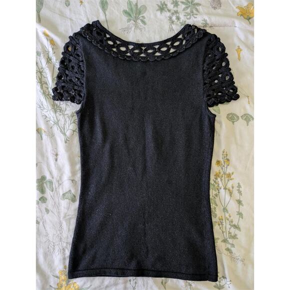 Lily Pulitzer Metallic Tread Black Rhinestone Detail Crochet Trim Top - Picture 3 of 4